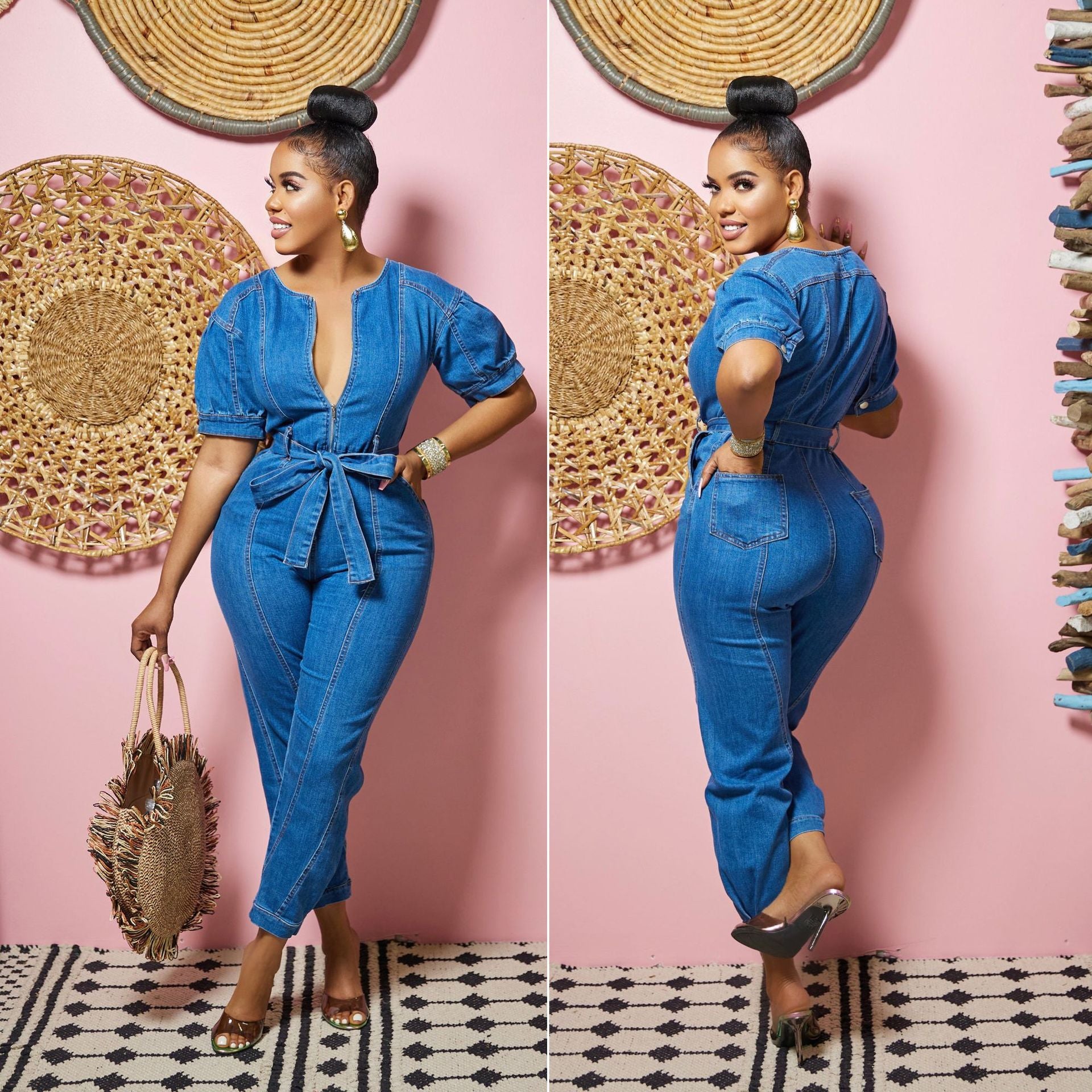 Women's Fashion Blue Washed Jumpsuit